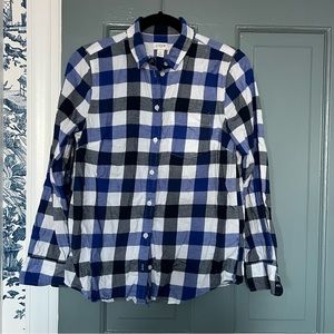 J. Crew Blue and White Gingham Buffalo Check Flannel Small